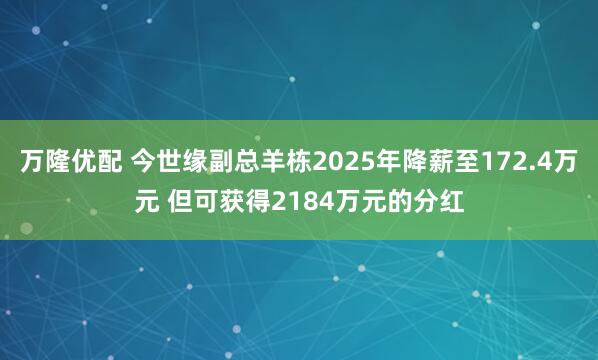 万隆优配 今世缘副总羊栋2025年降薪至172.4万元 但可获得2184万元的分红